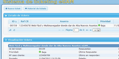 Bidirectional communication screen of the ticketing service offered by the eGAM platform.