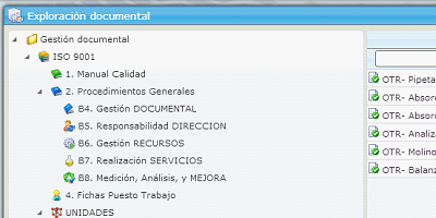 Example of document management in the eGAM BPM platform for the control of the ISO 9001 standard.