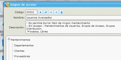 Display of the access group management screen of the eGAM platform.