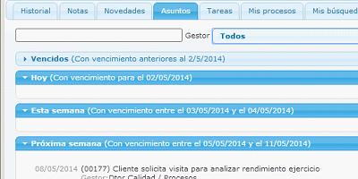 Display of the eGAM platform activities control center in its 'Matters expiration' tab.
