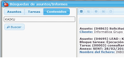 Visualization of the content search in the Business intelligence module of the eGAM platform.