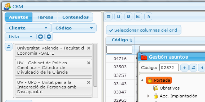 Example of a search using the customer field from the CRM module of the eGAM BPM platform.