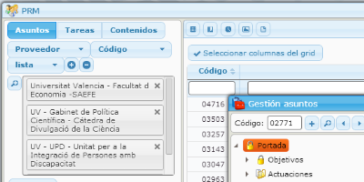 Example of a search using the customer field from the PRM module of the eGAM BPM platform.