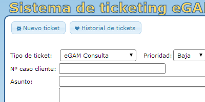 Example of a form belonging to the tickecting functionality of the eGAM platform.