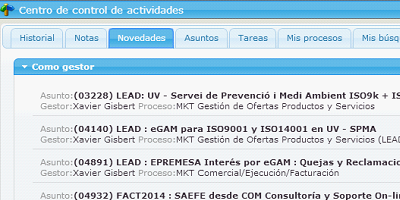 Visualization of the eGAM platform activities control center in its 'News' tab.