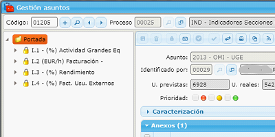 Example of displaying the front page of a matter on the eGAM platform, where you can see the consumption target compared to actual consumption.