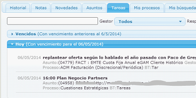 Image of the control center showing the tasks in chronological order in the eGAM BPM platform.