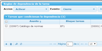 Image of the dependency configuration of a task in the eGAM BPM platform.
