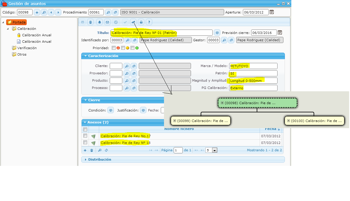 Example of a calibration process according to the IATF standard, digitized on the eGAM platform.
