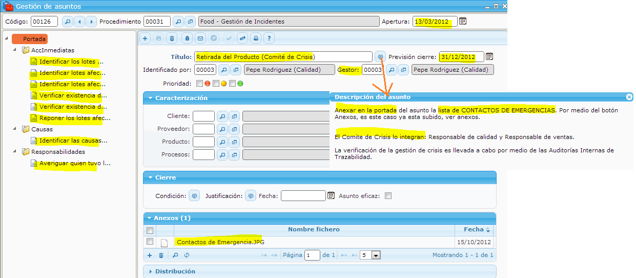 Digitalized process for managing incidents that require the attention of the crisis committee in compliance with food safety regulations (IFS, BRC; ISO 22000) on the eGAM BPM platform.