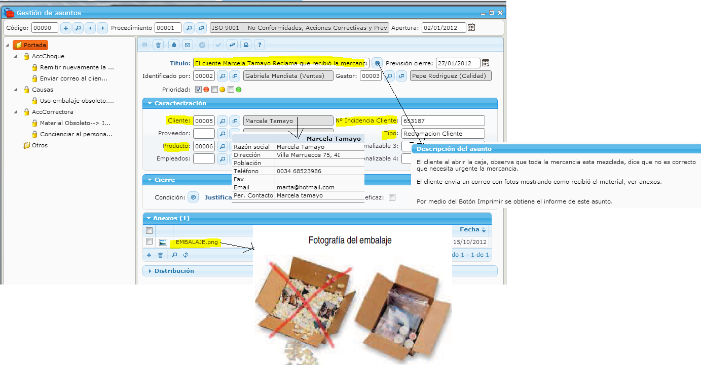 Example of a digitalized process in the eGAM BPM platform for the management of customer non-conformities according to ISO 9001.